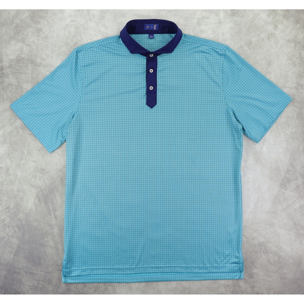 Stitch Golf Polo Shirt Mens L Blue Geometric Short Sleeve Performance 231SA0203